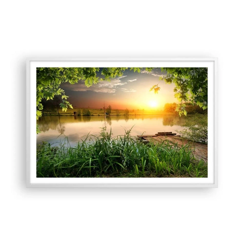 Poster in een witte lijst - Landschap in een groen kader - 91x61 cm