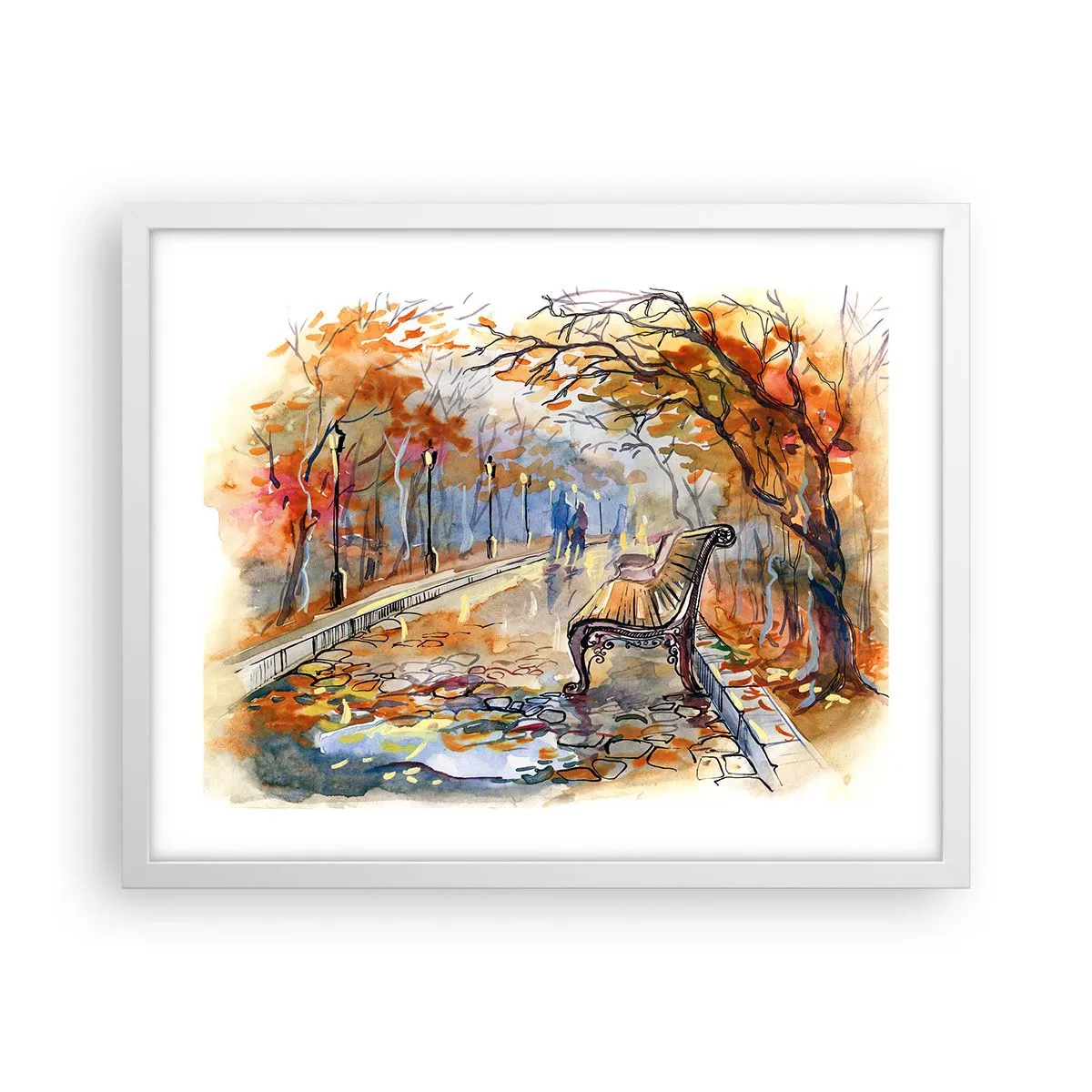 Poster in een witte lijst - Samen wandelen in de herfst - 50x40 cm