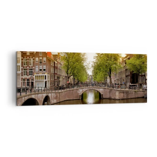 Schilderen op canvas - Met de boot of met de fiets? - 140x50 cm