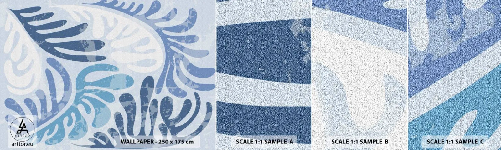 Fotobehang Staaltje Standard Eco - Blauwe varens - Minimalisme, Pastel, Boho - 100x30 cm