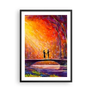 Poster in een zwarte lijst - Een stel op een brug, omringd door een kleurrijk landschap - 50x70cm - De hemel houdt ook van hen - Moderne wanddecoratie voor woonkamer en slaapkamer ARTTOR