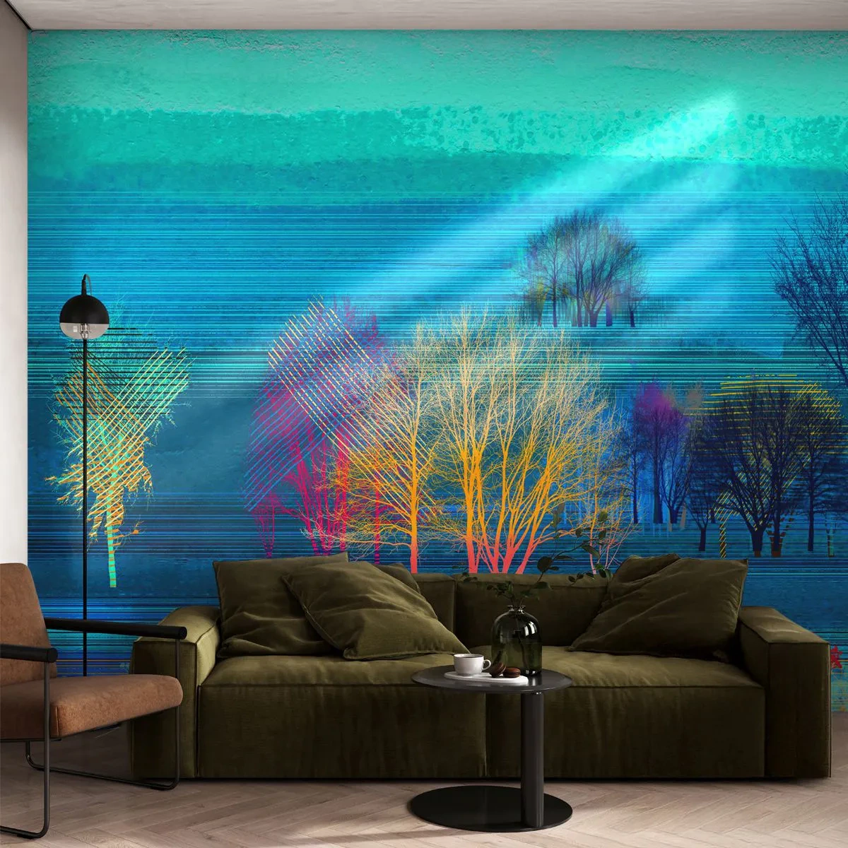 Fotobehang Standard Eco - Een gekamd landschap - Landschap, Woud, Abstractie - 500x350 cm