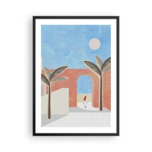 Poster in een zwarte lijst - Minimalistisch landschap met palmbomen en een boog - 50x70cm - Arabische dag - Moderne wanddecoratie voor woonkamer en slaapkamer ARTTOR