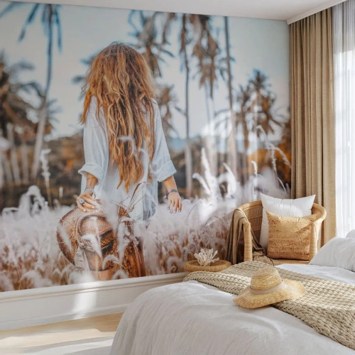 Fotobehang Premium Sand - Geboren uit graspluis - Vrouw, Vintage, Boho - 100x70 cm