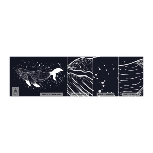 Fotobehang Monster Premium Sand - In de oceaan van het universum - Abstractie, Walvis, Zwart en wit - 100x30 cm
