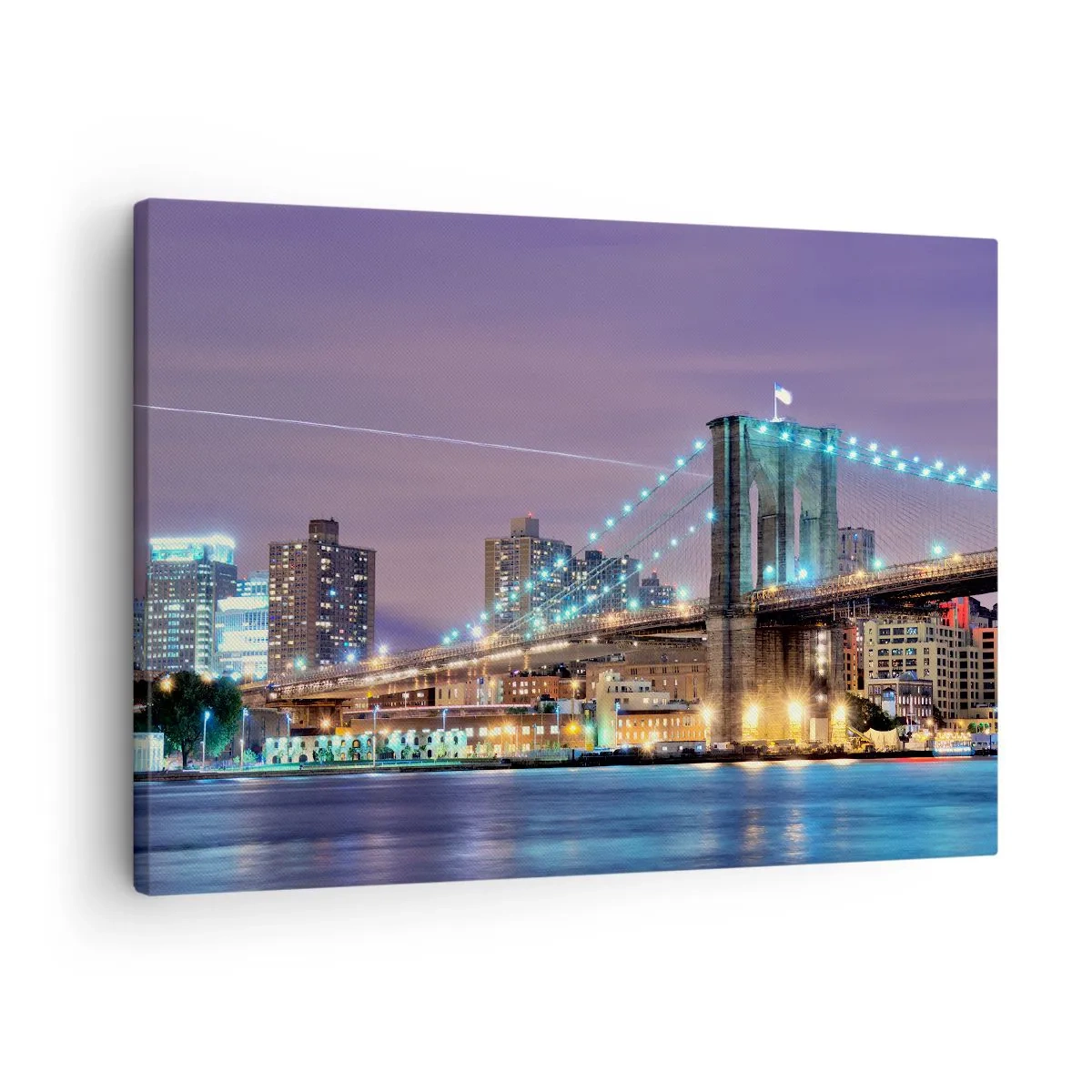 Schilderen op canvas - Brooklyn Bridge 's nachts met de verlichte stad op de achtergrond - 70x50cm - Al vele jaren de Brooklyn Bridge - Moderne wanddecoratie voor woonkamer en slaapkamer ARTTOR