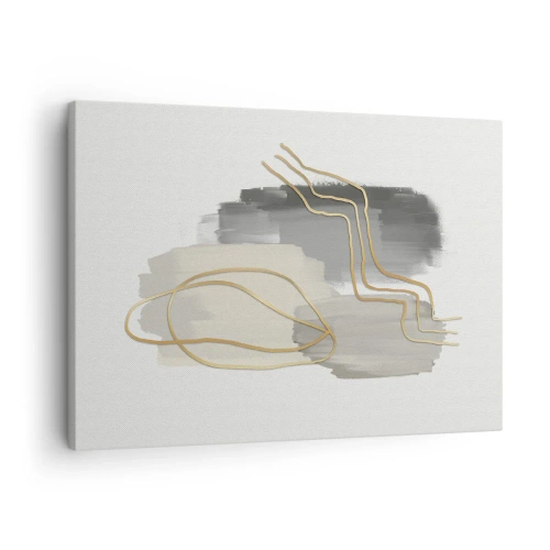 Schilderen op canvas - Abstracte gouden lijnen op een grijze achtergrond - 70x50cm - Duur en beweging - Moderne wanddecoratie voor woonkamer en slaapkamer ARTTOR
