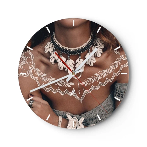 Wandklok - Klok - Decoratief portret van een vrouw met etnische sieraden en hennapatronen - 30x30cm - Talismannen, rituelen van vrouwelijkheid - Moderne wanddecoratie voor woonkamer, keuken en slaapkamer ARTTOR