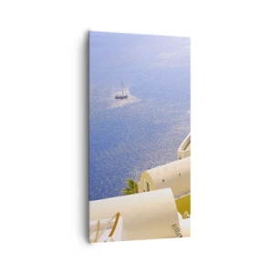 Schilderen op canvas - Grieks landschap in wit en blauw - 65x120 cm