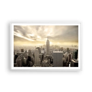 Poster in een witte lijst - New York geweven van grijs - 91x61 cm