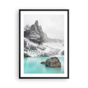Poster in een zwarte lijst - Een bergmeer met turquoise water, omgeven door met sneeuw bedekte toppen - 50x70cm - Bewakend - Moderne wanddecoratie voor woonkamer en slaapkamer ARTTOR