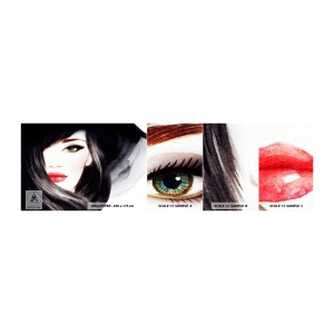 Fotobehang Monster Zelfklevend Deluxe Sticker - Saffier look - Het gezicht van de vrouw, rode lippen, Groene ogen - 100x30 cm