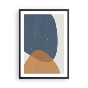 Poster in een zwarte lijst - Geometrie in tinten blauw en beige - 50x70cm - Ovalen en invloeden - Moderne wanddecoratie voor woonkamer en slaapkamer ARTTOR