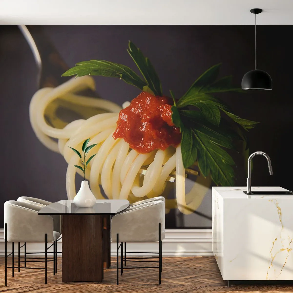 Fotobehang Standard Eco - Een lekker hapje - Gastronomie, Spaghetti, Italië - 300x210 cm