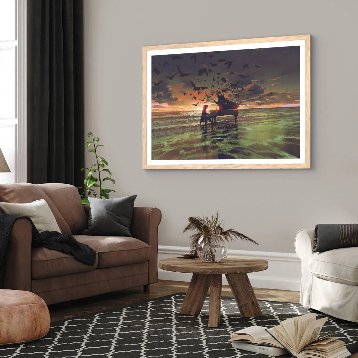 Een poster in een licht eiken lijst - Concert voor piano en golven - 100x70 cm