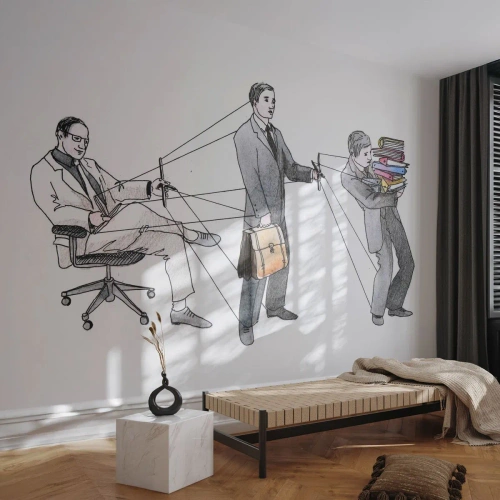 Fotobehang Premium Canvas - Iedereen heeft zijn meester - Abstractie, Man, Werk - 200x140 cm