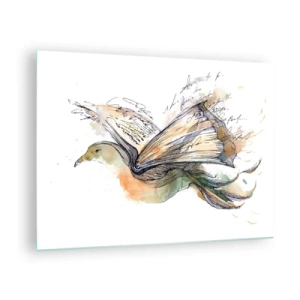 Schilderen op glas - Een vogel uit een uitgerold boek, een artistieke metafoor voor kennis - 70x50cm - Op de vleugels van poëzie - Moderne wanddecoratie voor woonkamer en slaapkamer ARTTOR