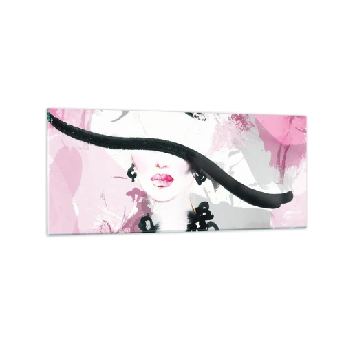 Schilderen op glas - Portret van een dame in zwart en roze - 120x50 cm