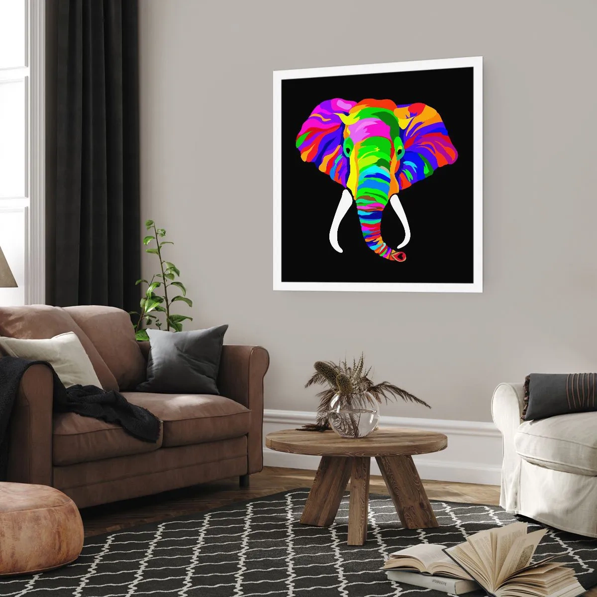 Poster - De olifant die ervan hield om in de regenboog te baden - 40x40 cm