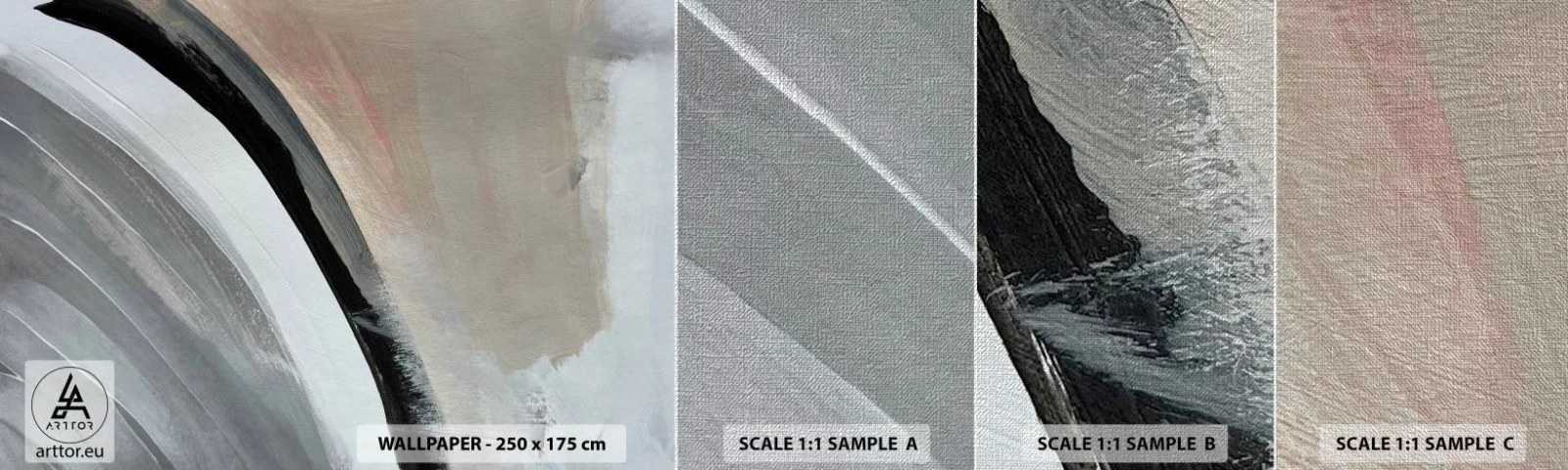 Fotobehang Monster Premium Canvas - Compositie: boog van zwart en grijs - Abstractie, Deel, Moderne kunst - 100x30 cm