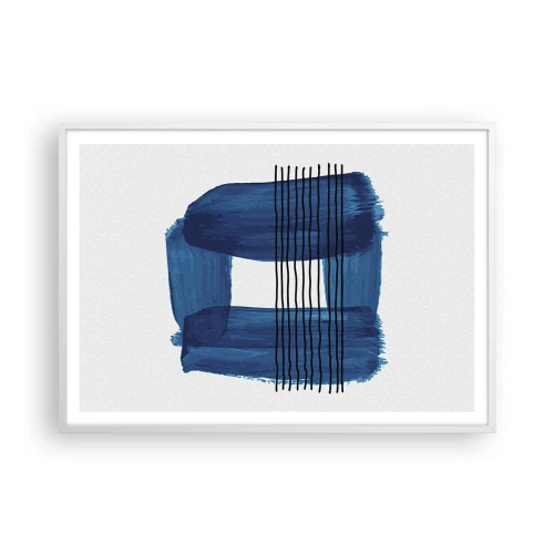 Poster in een witte lijst - Blauwe en zwarte compositie - 100x70 cm