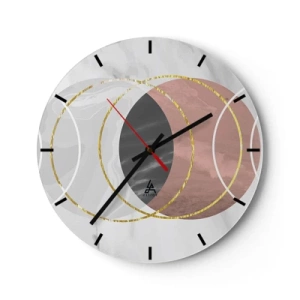 Wandklok - Klok - Geometrische cirkels in tinten grijs en koper met gouden accenten - 30x30cm - Muziek van de sferen - Moderne wanddecoratie voor woonkamer, keuken en slaapkamer ARTTOR