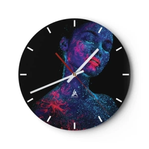 Wandklok - Klok - Portret van een vrouw met fluorescerende gezichtsbeschilderingen - 30x30cm - in sterrenstof - Moderne wanddecoratie voor woonkamer, keuken en slaapkamer ARTTOR