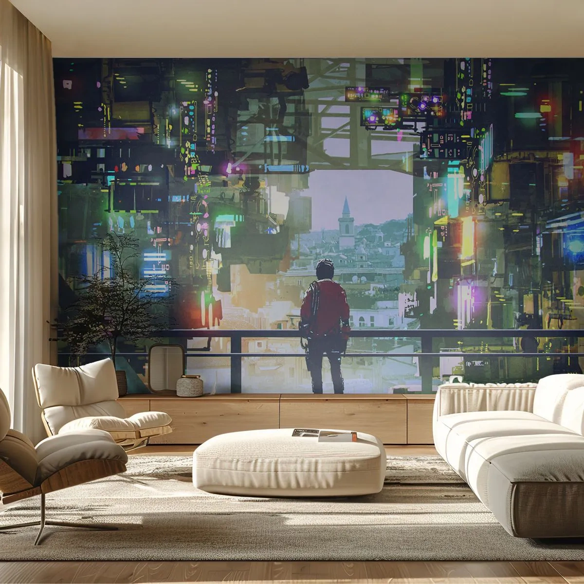 Fotobehang Premium Sand - Twee werelden - Stad, Architectuur, Abstractie - 100x70 cm