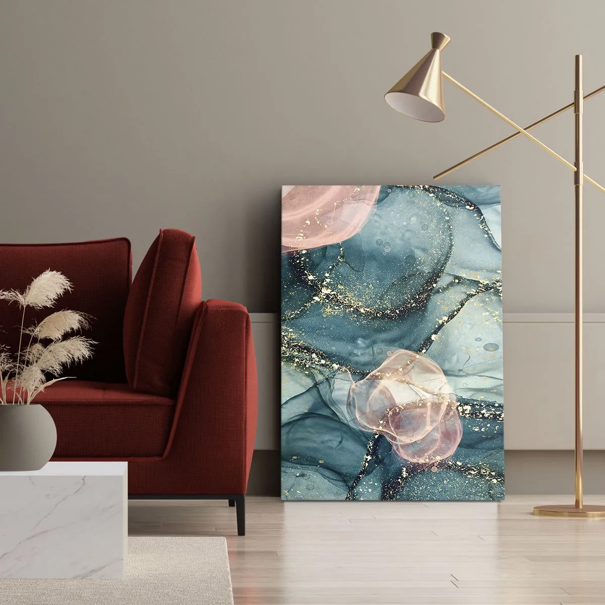 Schilderen op canvas - Zijdeblauw, tule roze - 50x70 cm