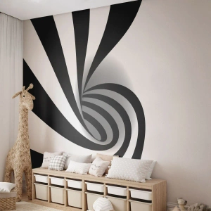 Fotobehang Premium Canvas - En toch draait het - Abstractie, Grafisch, Zwart en wit - 350x256 cm