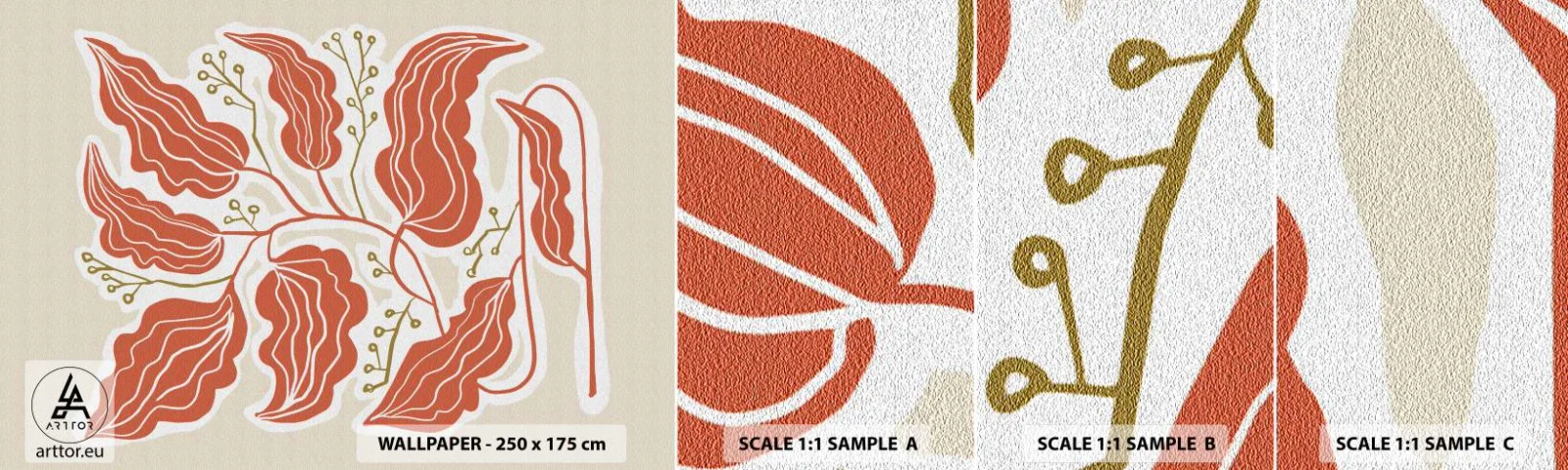 Fotobehang Monster Zelfklevend Deluxe Sticker - Folk en koraal - Boho, Botanisch, Bloemen - 100x30 cm