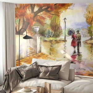 Zelfklevend Fotobehang Deluxe Sticker - Romantische herfst in het park - Stad, Mensen, Verliefd stel - 100x70 cm