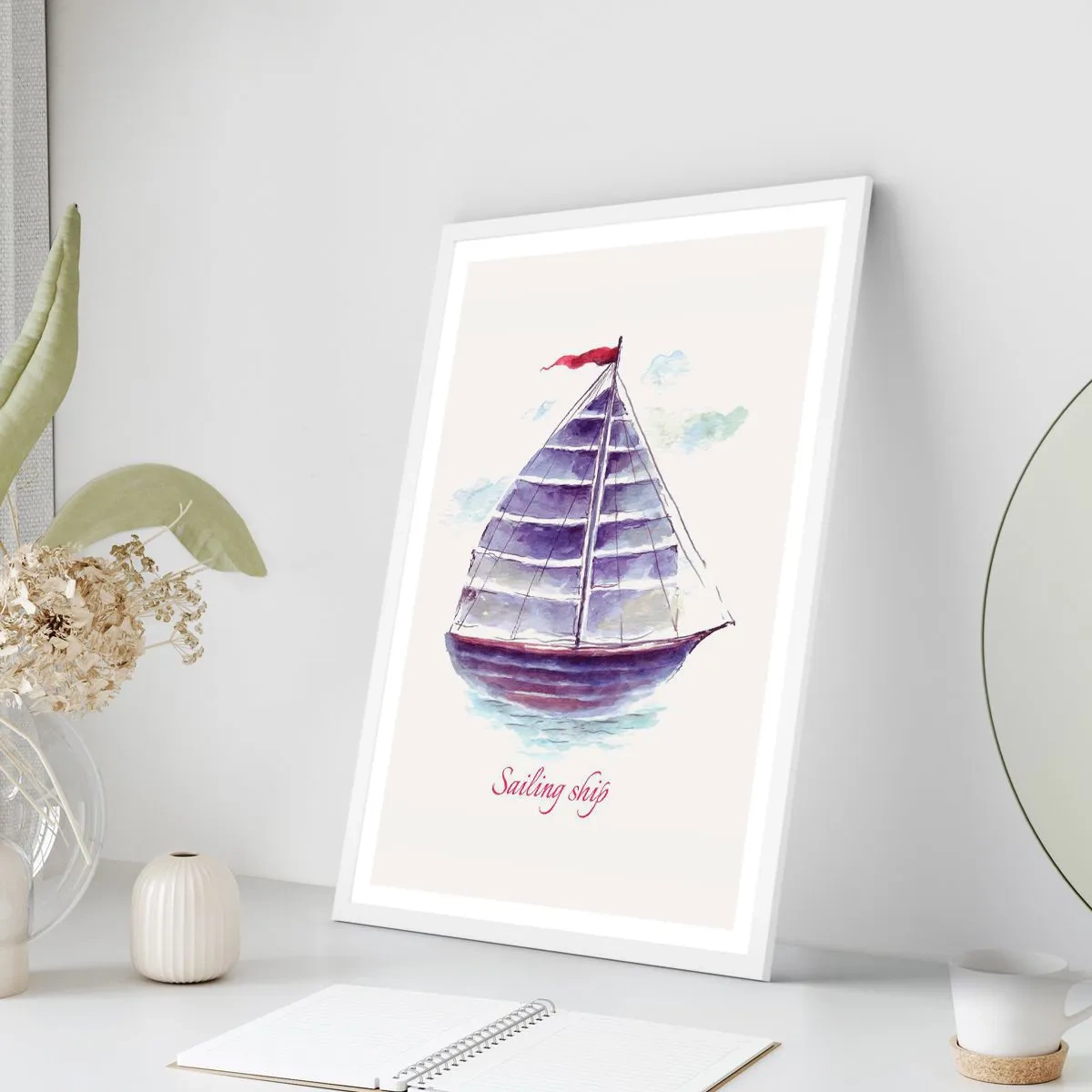 Poster in een witte lijst - Volle zeilen en rustig water - 61x91 cm