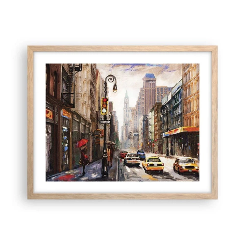Een poster in een licht eiken lijst - New York - ook kleurrijk in de regen - 50x40 cm