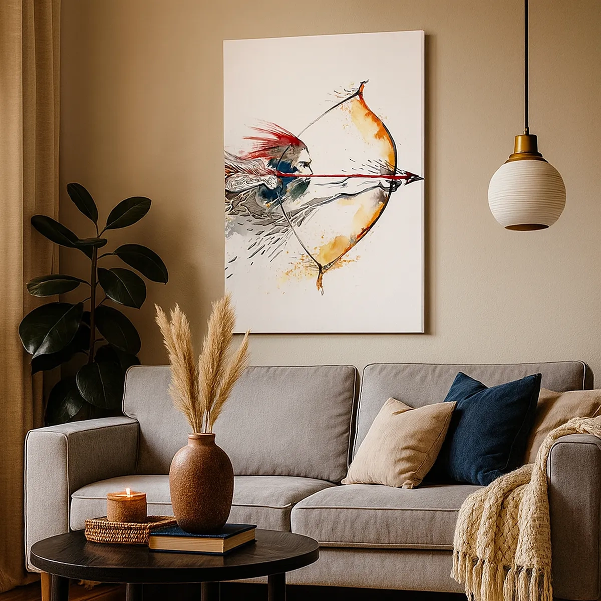 Schilderen op canvas - Mythische krijger met een vurige boog - 50x70 cm