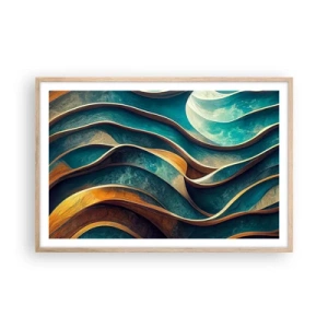 Een poster in een licht eiken lijst - Meanders van blauw - 91x61 cm