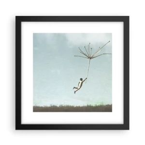 Poster in een zwarte lijst - Vliegers, paardebloemen, wind - 30x30 cm