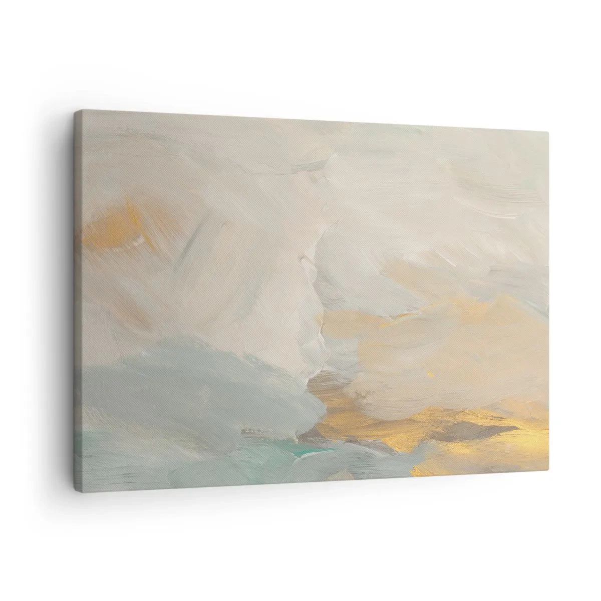 Schilderen op canvas - Fijne abstracte penseelstreken in tinten wit en goud - 70x50cm - Abstractie – het land van zachtheid - Moderne wanddecoratie voor woonkamer en slaapkamer ARTTOR