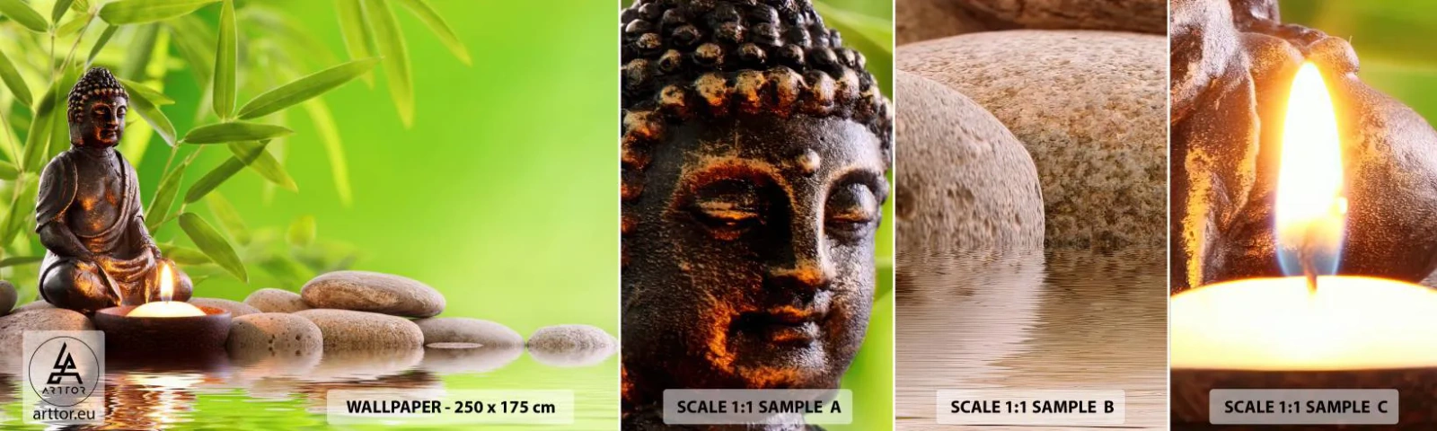 Fotobehang Monster Zelfklevend Deluxe Sticker - Het leven is mooi - Boeddha, Bamboe, Spa - 100x30 cm