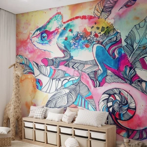 Fotobehang Premium Canvas - Zo kleurrijk als onze wereld - Kameleon, Abstractie, Natuur - 250x175 cm