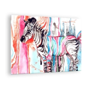 Schilderen op glas - Kleurrijke zebra in aquarelstijl - 70x50cm - Zorgeloze grap van de natuur - Moderne wanddecoratie voor woonkamer en slaapkamer ARTTOR