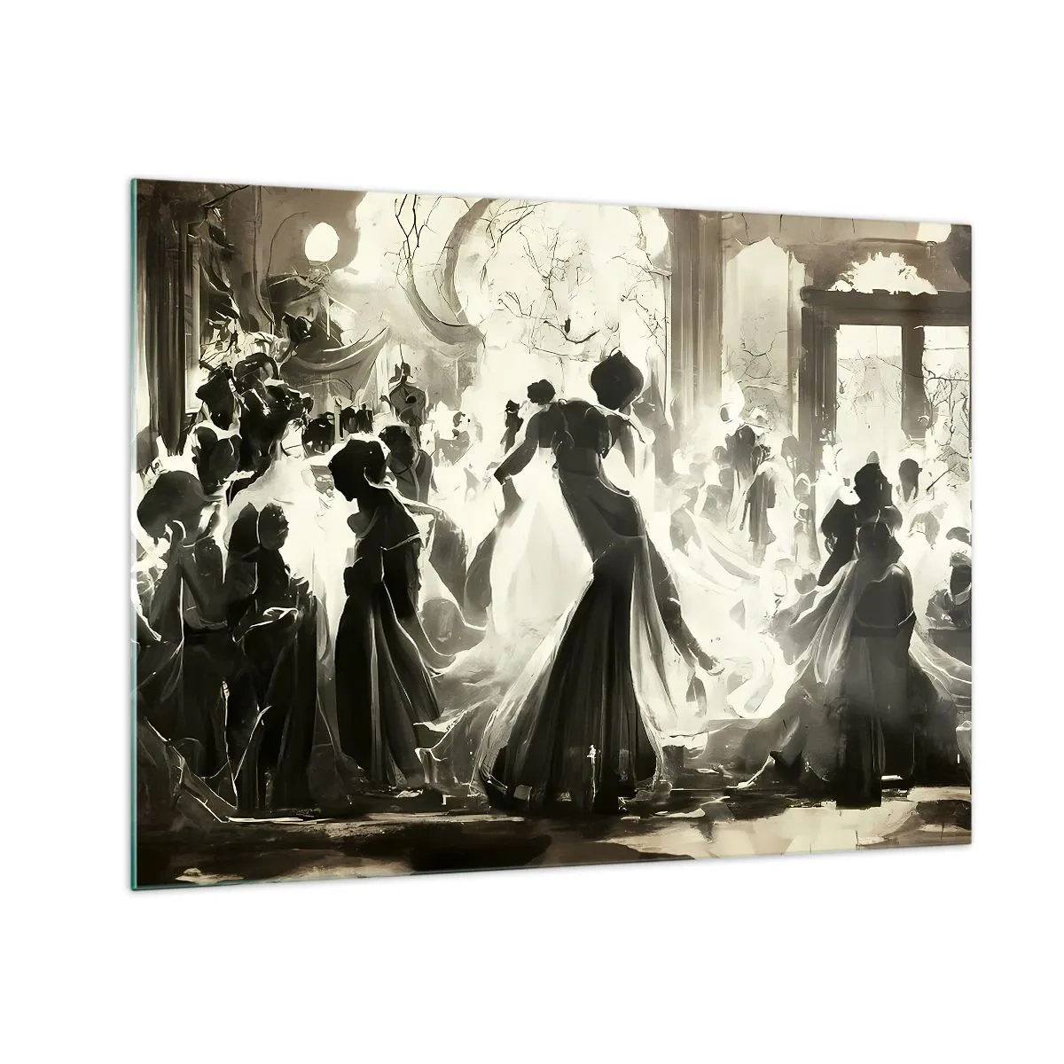 Schilderen op glas - Een balzaalscène in retrostijl met dansende figuren - 70x50cm - De grote maskerade - Moderne wanddecoratie voor woonkamer en slaapkamer ARTTOR