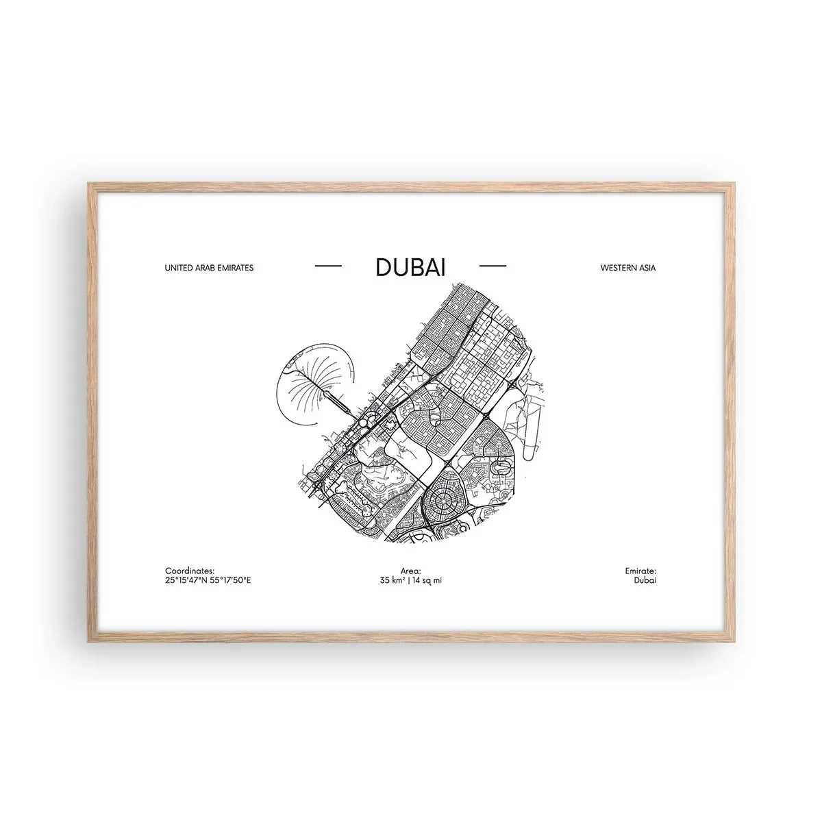 Een poster in een licht eiken lijst - Anatomie van Dubai - 100x70 cm