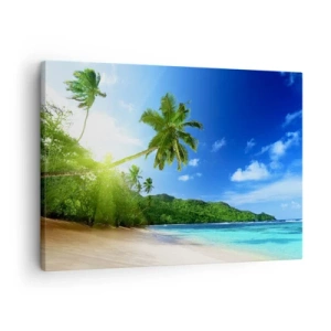 Schilderen op canvas - Tropisch strand met palmbomen en turquoise zee - 70x50cm - De zachte aanraking van de tropen - Moderne wanddecoratie voor woonkamer en slaapkamer ARTTOR