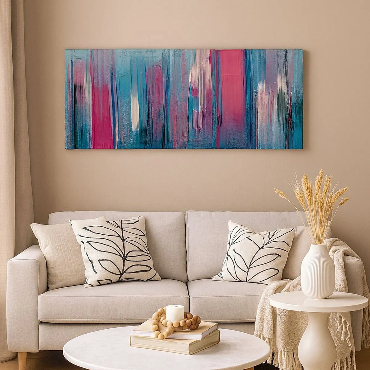 Schilderen op canvas - Verticale compositie in blauw en rood - 100x40 cm