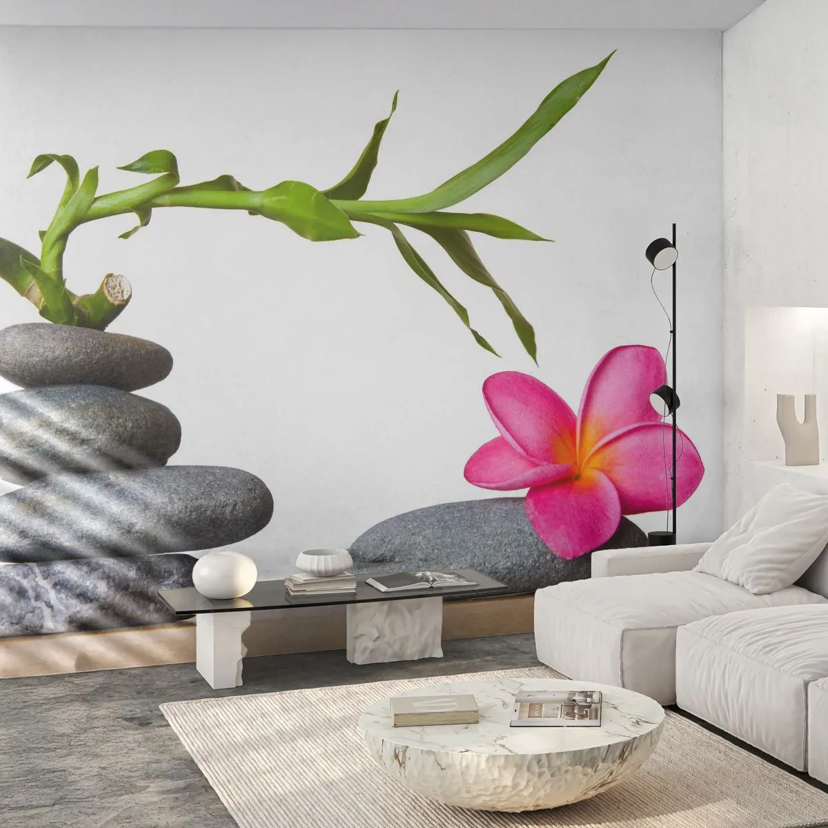 Fotobehang Premium Sand - Kleuren van leven en duur - Bloem, Stenen, Spa - 400x280 cm