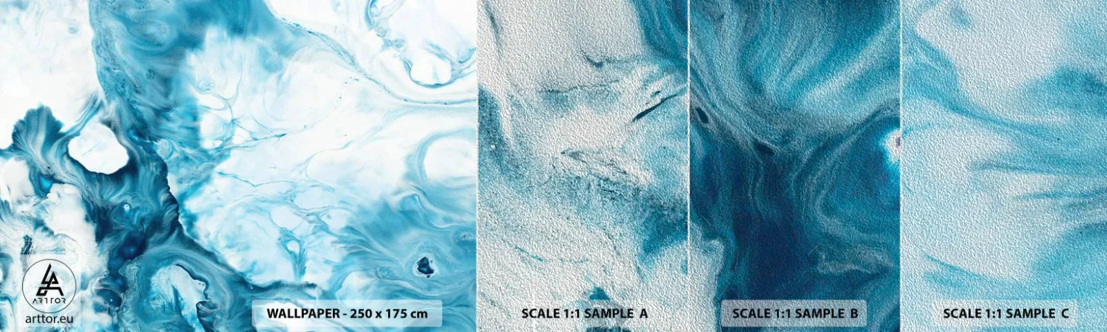 Fotobehang Monster Premium Sand - Blauw Concert - Abstractie, Deel, Moderne kunst - 100x30 cm