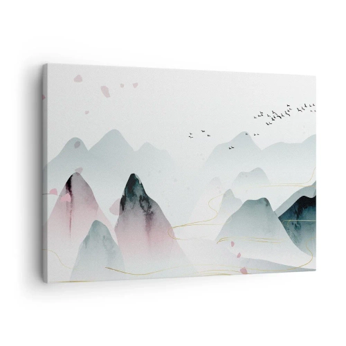 Schilderen op canvas - Abstracte bergen in pasteltinten - 70x50cm - Over de toppen - Moderne wanddecoratie voor woonkamer en slaapkamer ARTTOR