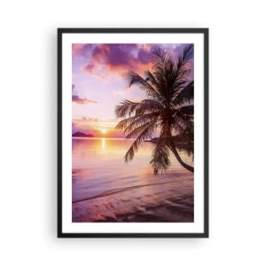 Poster in een zwarte lijst - Tropische zonsondergang met palmboom op het strand - 50x70cm - Geluk tot aan de horizon - Moderne wanddecoratie voor woonkamer en slaapkamer ARTTOR