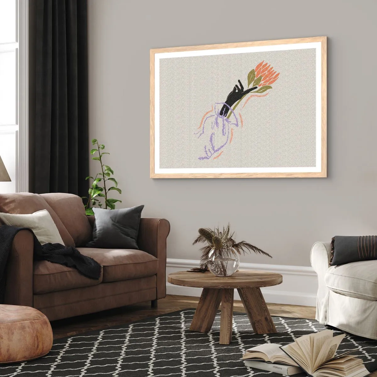Een poster in een licht eiken lijst - Zusterlijke aanraking - 100x70 cm